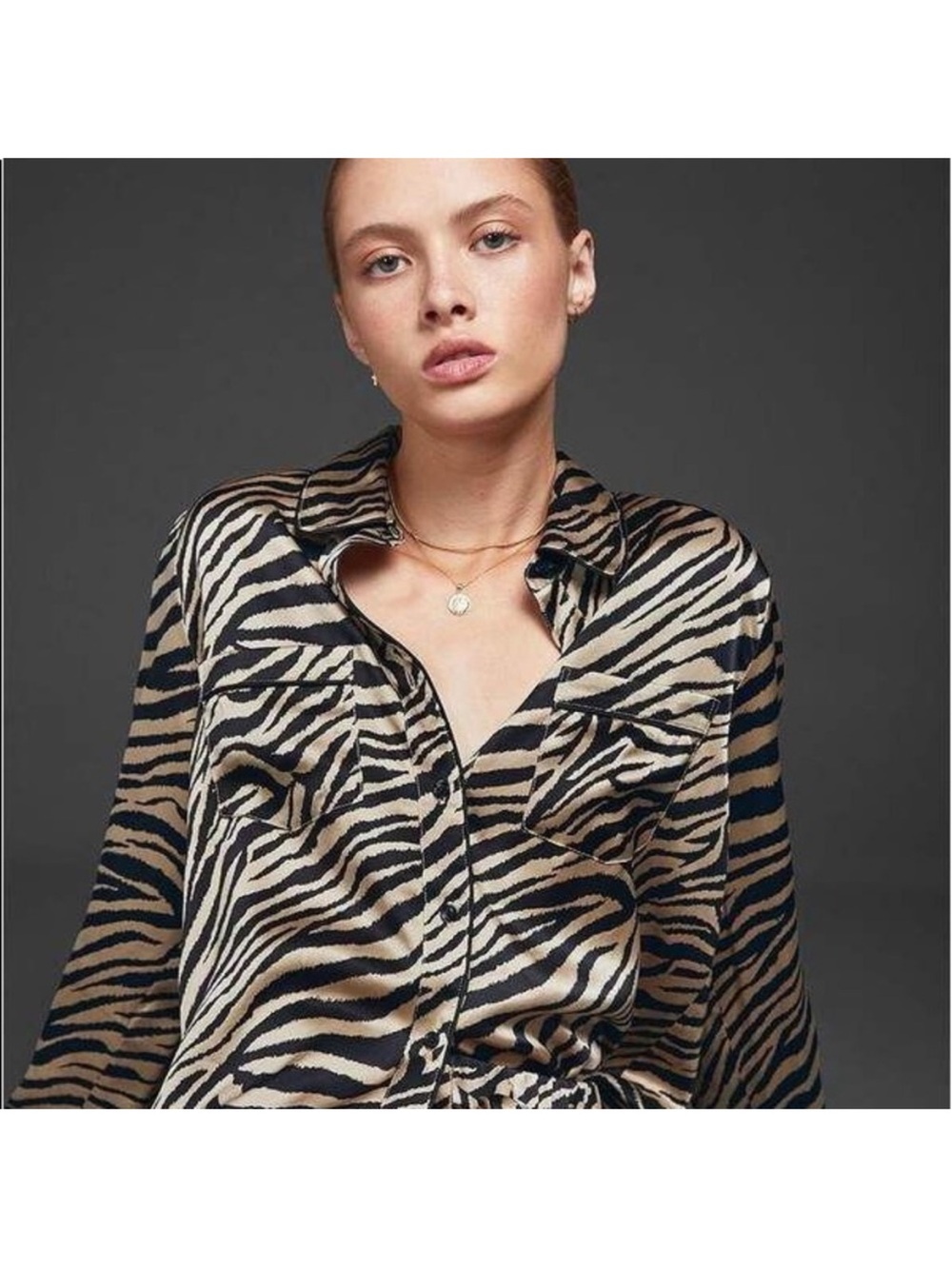 Anine Bing Vivienne Black and Cream Zebra Print Button-Down silk Shirt